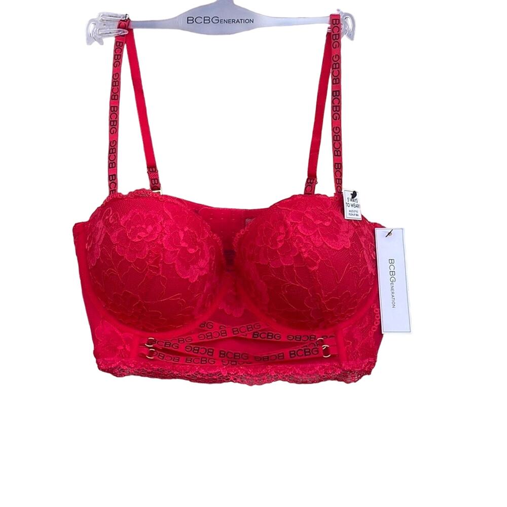 BCBGeneration Multi-Style PUSH-UP Red lace bra size 38C NEW